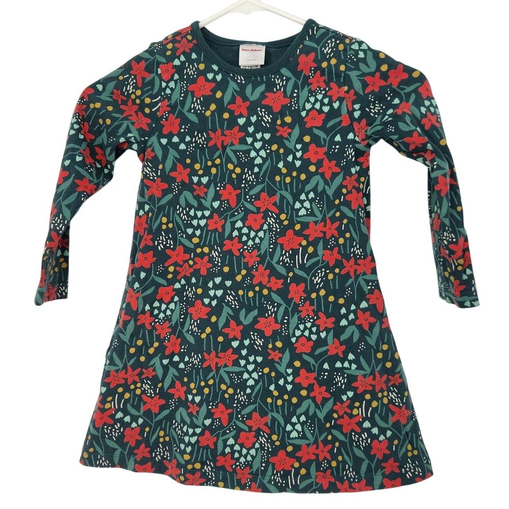 Hannah Anderson Holiday Long Sleever Pointsetta Patch A-line Green Dress Girl 4‎